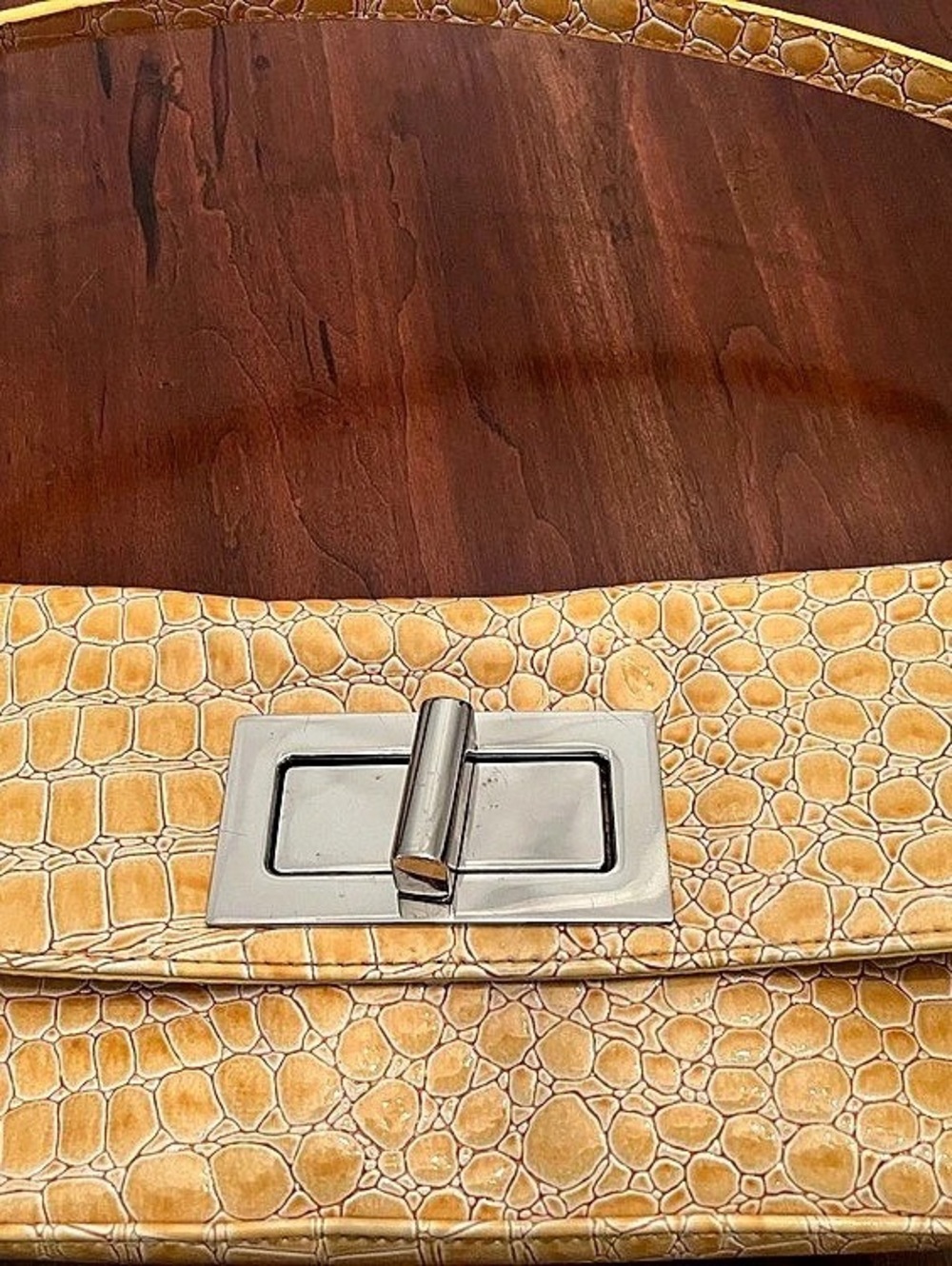 Crocodile Embossed Shoulder Bag in Yellow
